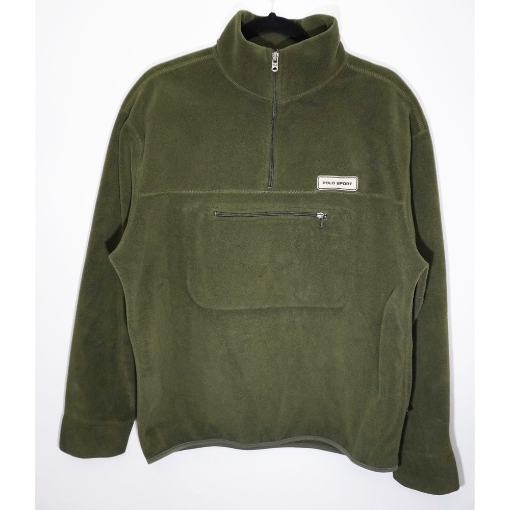 VTG 90s Polo Sport Ralph Lauren Green PolarTec Quarter Zip Fleece Men's Large